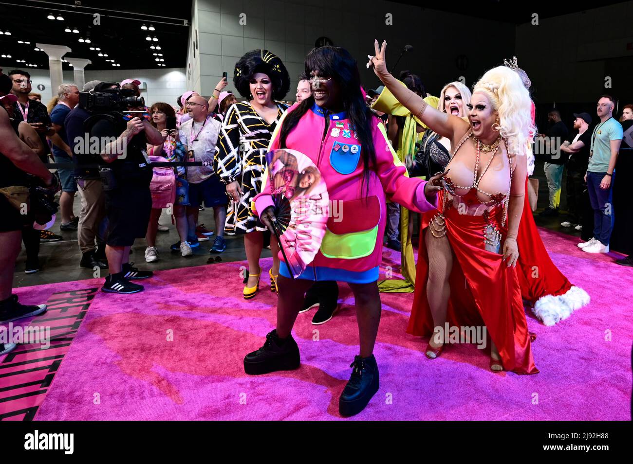 Widow VonÕDu (C) and Jaymes Mansfield  (R) pose at the 2022 Rupaul DragCon, Day 1, held at the LA Convention Center in Los Angeles, California, Friday, May 13, 2022.  Photo by Jennifer Graylock-Graylock.com 917-519-7666 Stock Photo