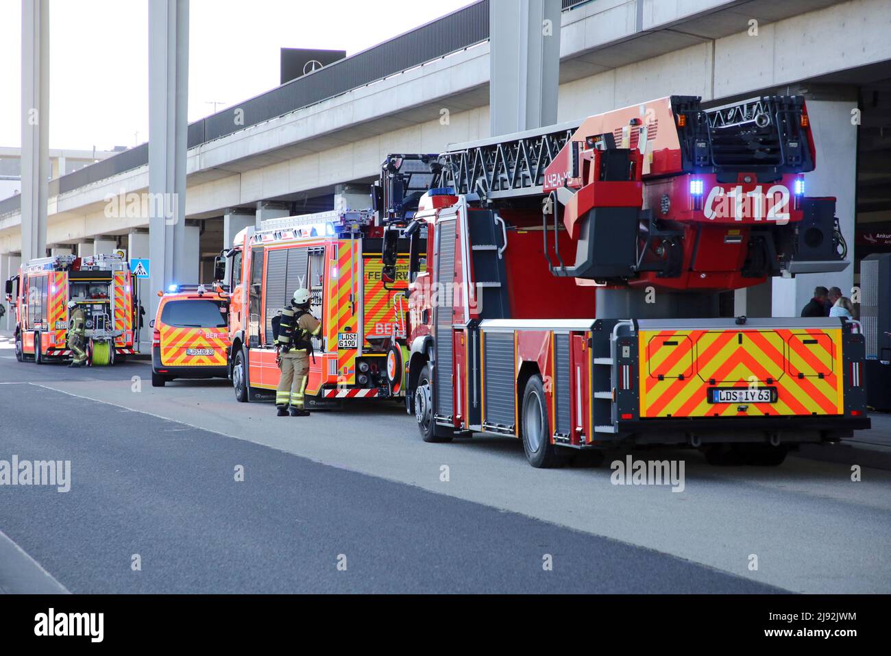 08.03.2022, Schoenefeld, Brandenburg, Germany - Airport fire department in front of Terminal 1 of BER Airport. 00S220308D835CAROEX.JPG [MODEL RELEASE: Stock Photo
