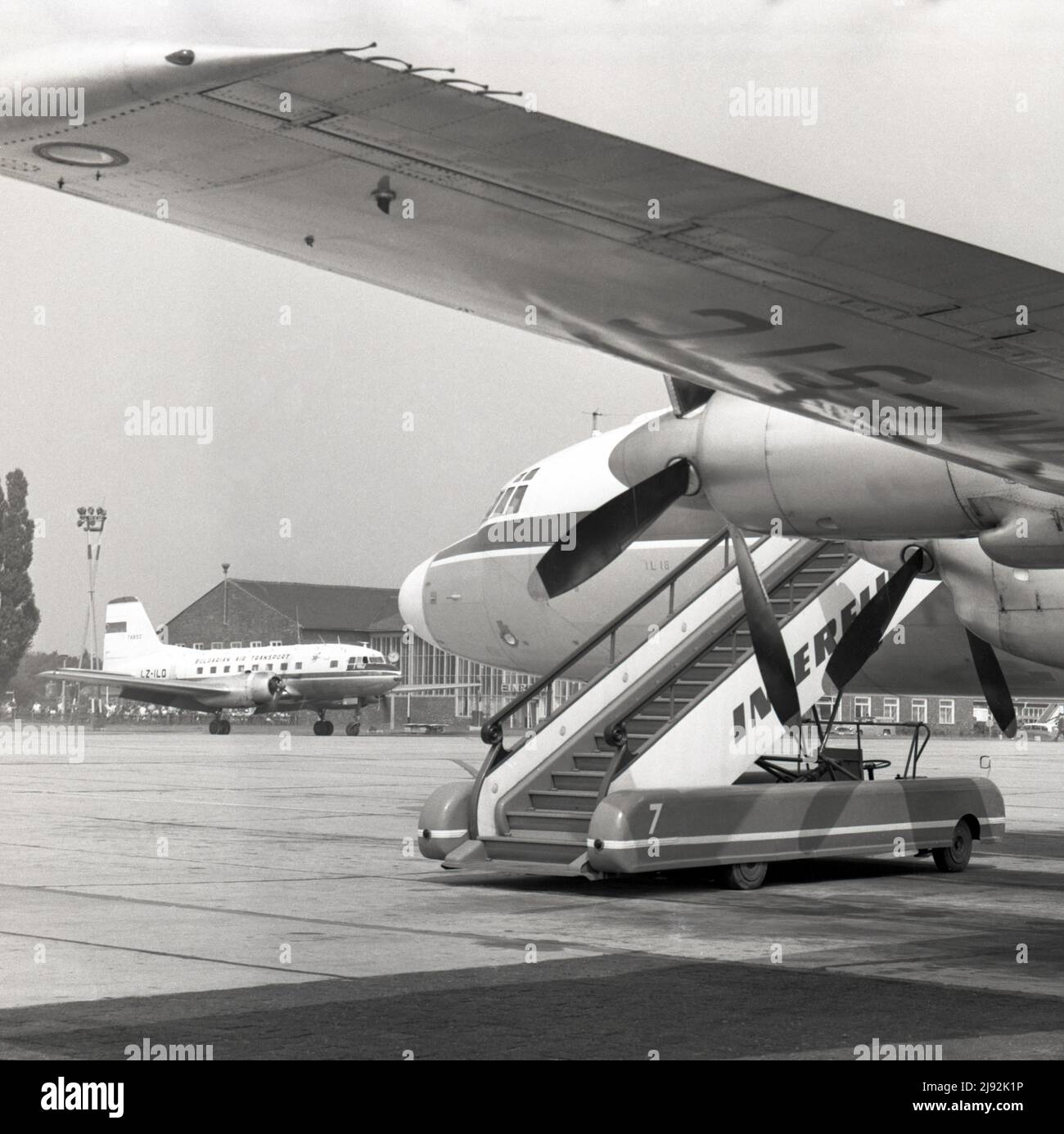 29.08.1972, Schoenefeld, Potsdam district, German Democratic Republic - Interflug and Bulgarian Air planes on the apron of Berlin-Schoenefeld Airport. Stock Photo