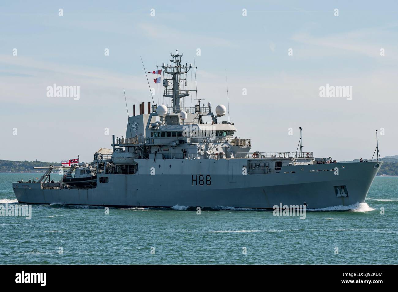 The Royal Navy hydrographic survey ship HMS Enterprise (H88) approaching Portsmouth, UK on the 19th May 2022. Stock Photo