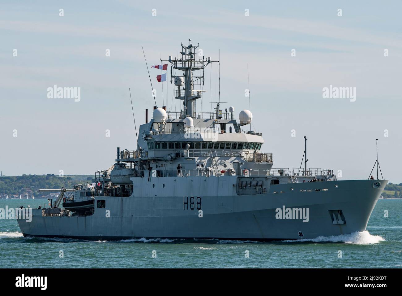 The Royal Navy hydrographic survey ship HMS Enterprise (H88) approaching Portsmouth, UK on the 19th May 2022. Stock Photo
