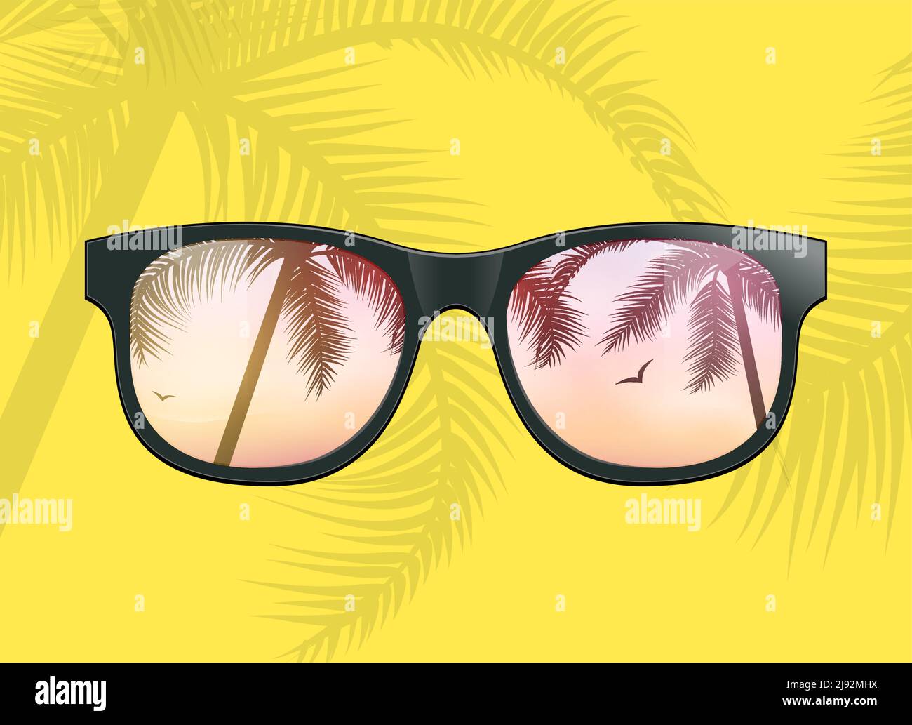 hello summer fun background concept vector sunglass beach palm vacation design illustration 2J92MHX