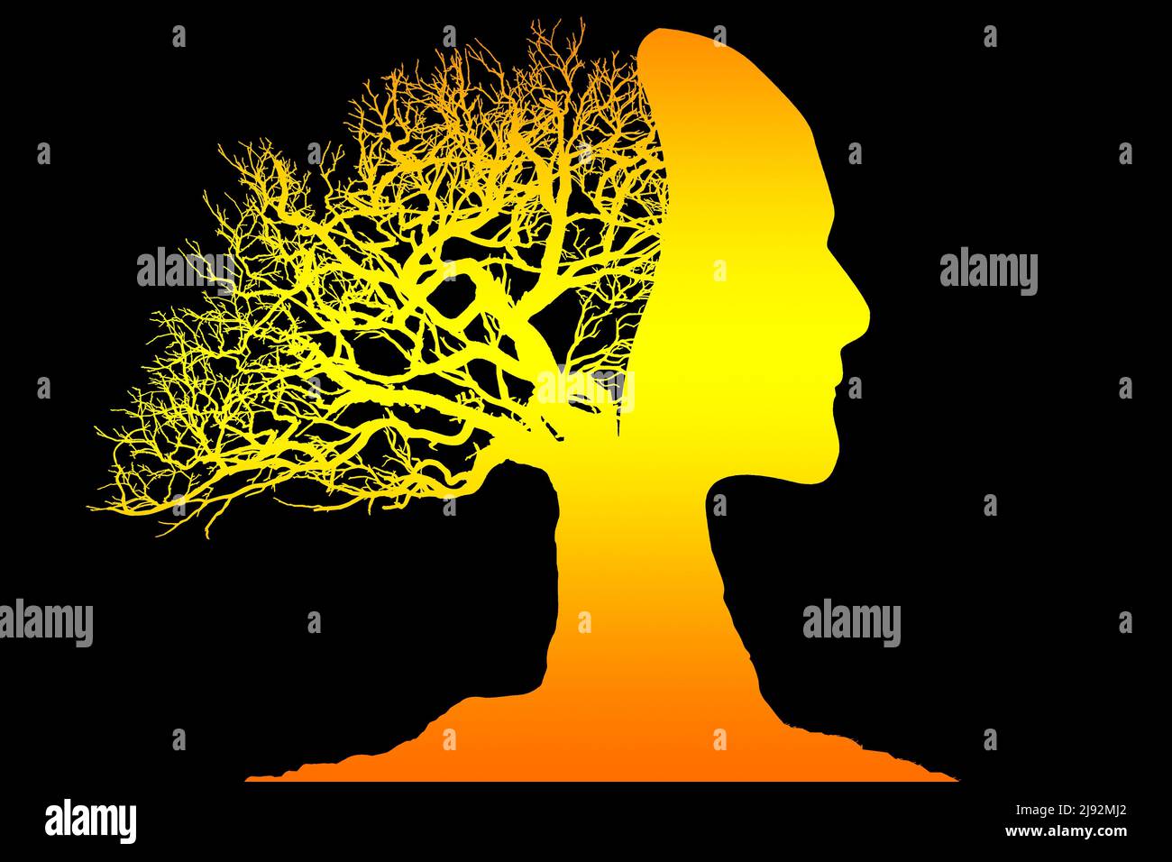Human faces and tree silhouette, 3d rendering Stock Photo - Alamy