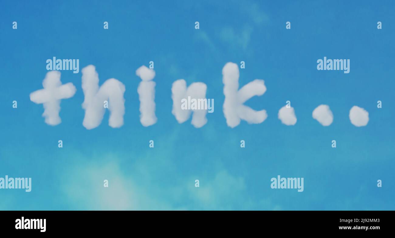 3d rendering cloud text in blue sky. Think Stock Photo Alamy