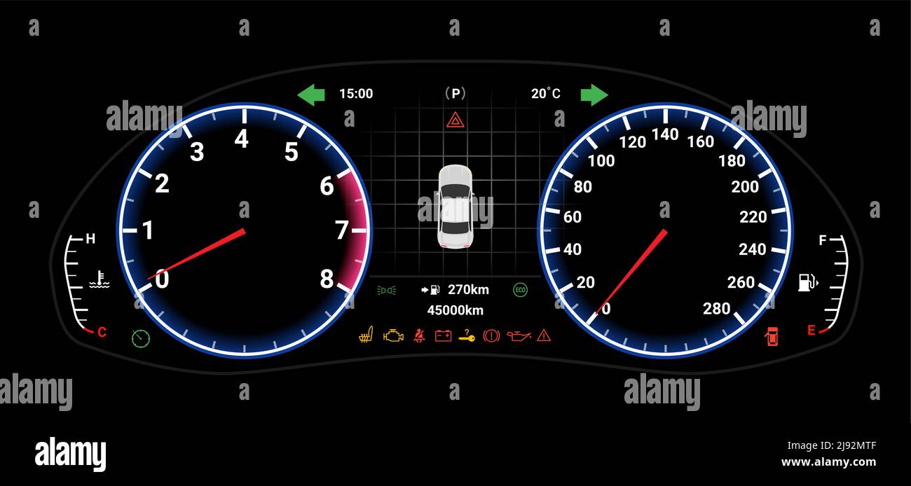 Car digital dashboard speedometer display fuel panel. Car cluster