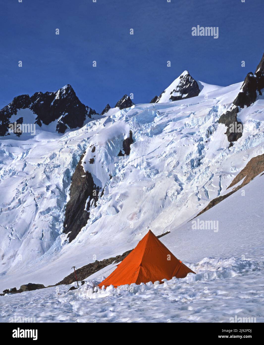 Blue Glacier icefall below the East and Middle Peaks of Mt. Olympus, Olympic National Park, Washington Stock Photo