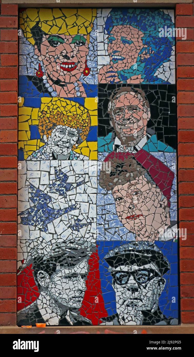 Coronation street, Mark Kennedy Mosaics of famous Mancunians at Afflecks Palace, Church St, Manchester,England, UK, M4 1PW Stock Photo