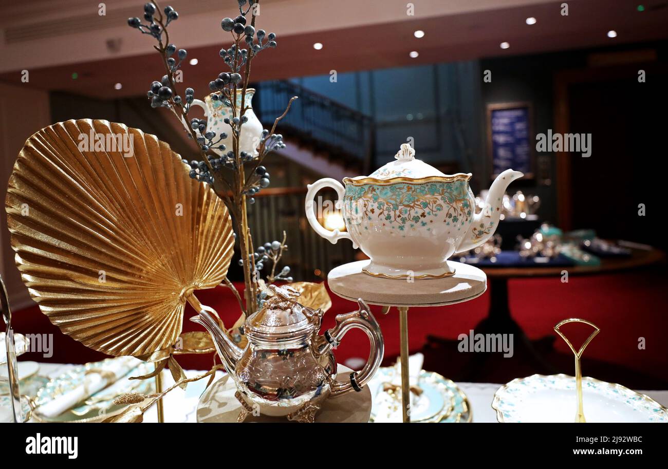 London, Britain. 19th May, 2022. Tea sets are seen in Fortnum & Mason