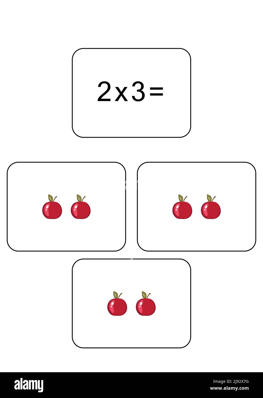 Multiplication table of 2. Maths card with an example, drawing ...