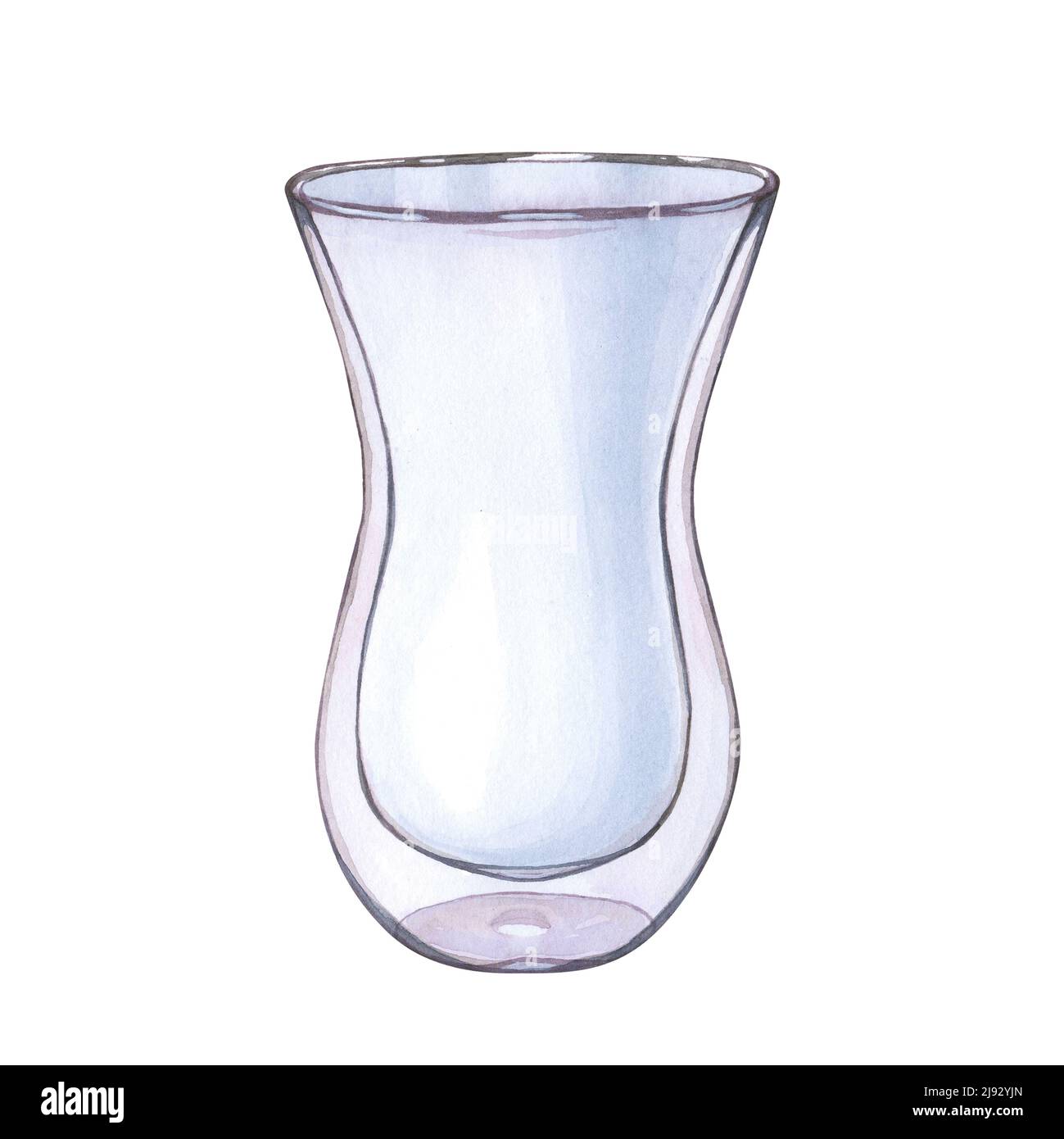 Watercolor empty glass tumbler for coffee, tea, water isolated. Modern ...