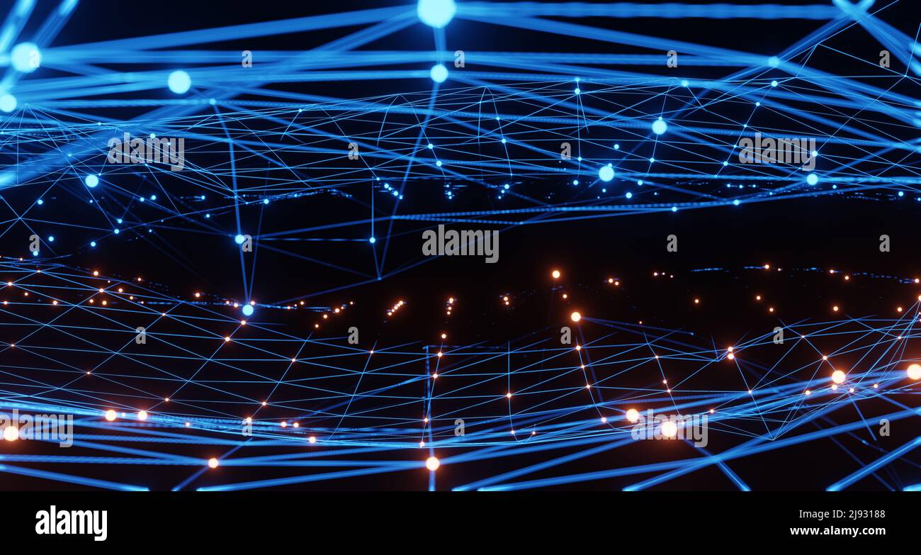 Blue and orange illumination grid pattern, communication technology for