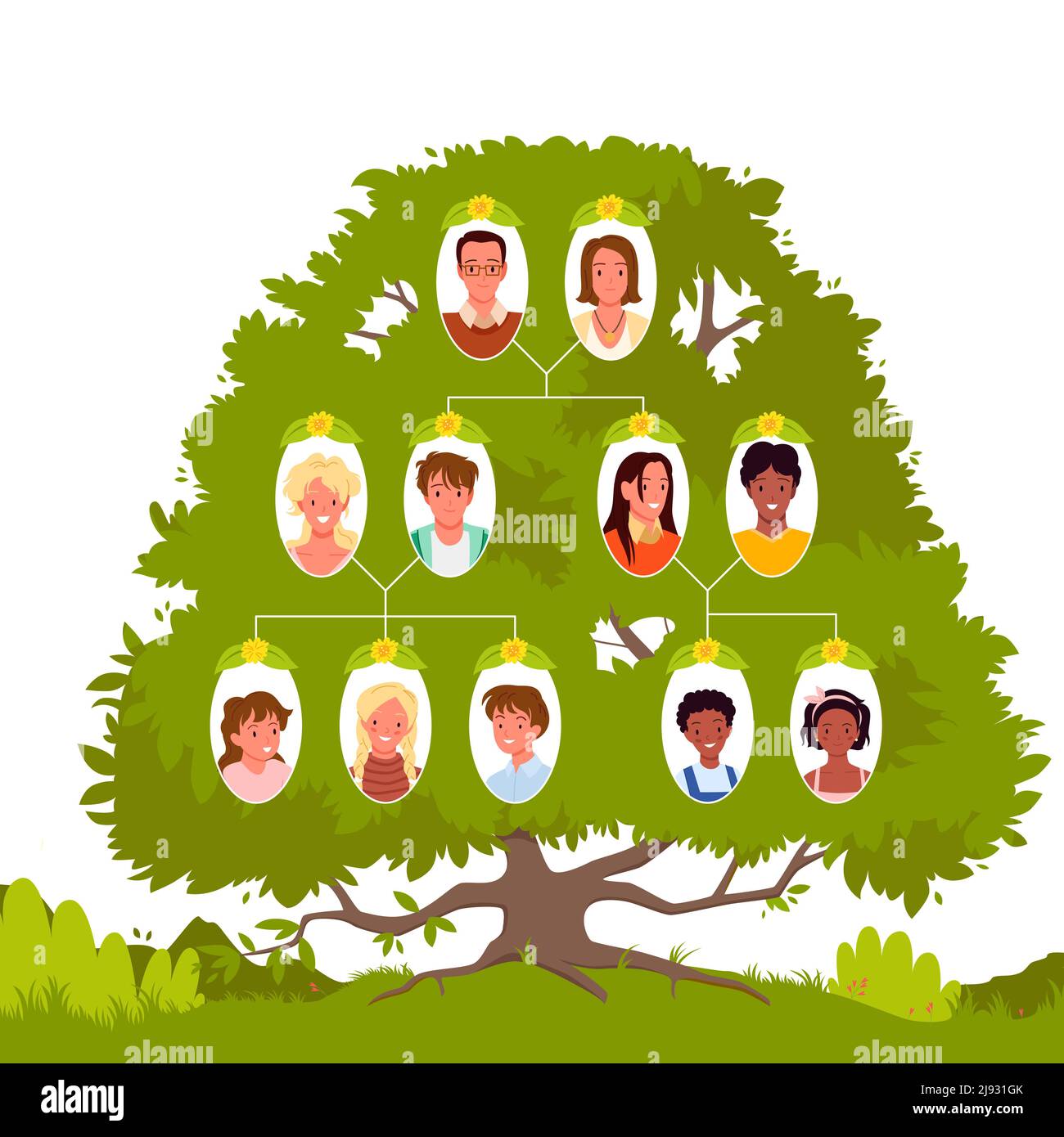 Family tree with portraits of grandfather and grandmother, mothers ...