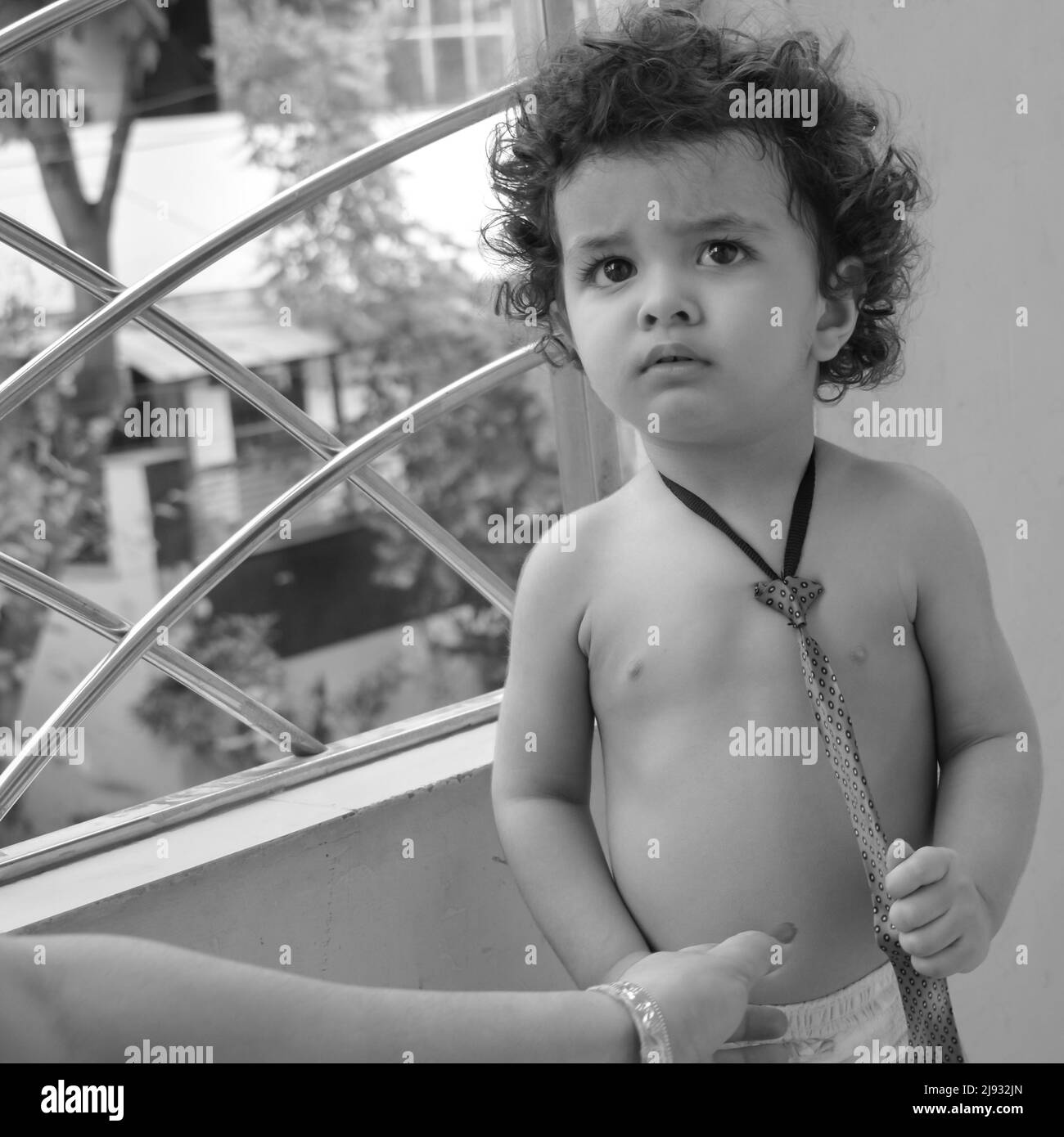 Cute little boy Shivaay at home balcony during summer time, Sweet