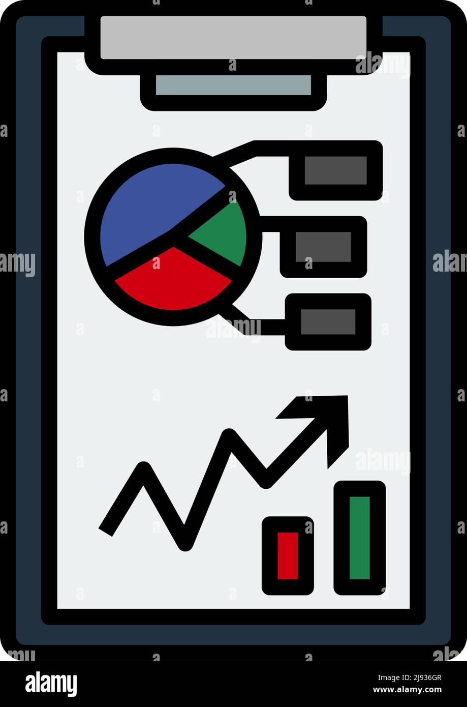 Writing Tablet With Analytics Chart Icon. Editable Bold Outline With Color Fill Design. Vector Illustration. Stock Vector