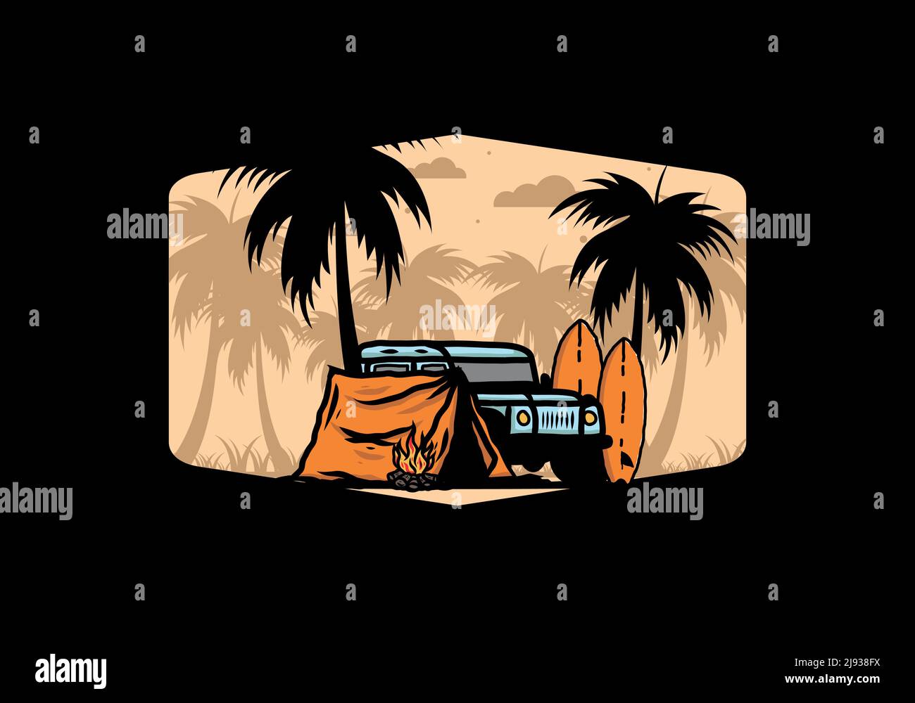 Camping on the beach with off road car illustration design Stock Vector