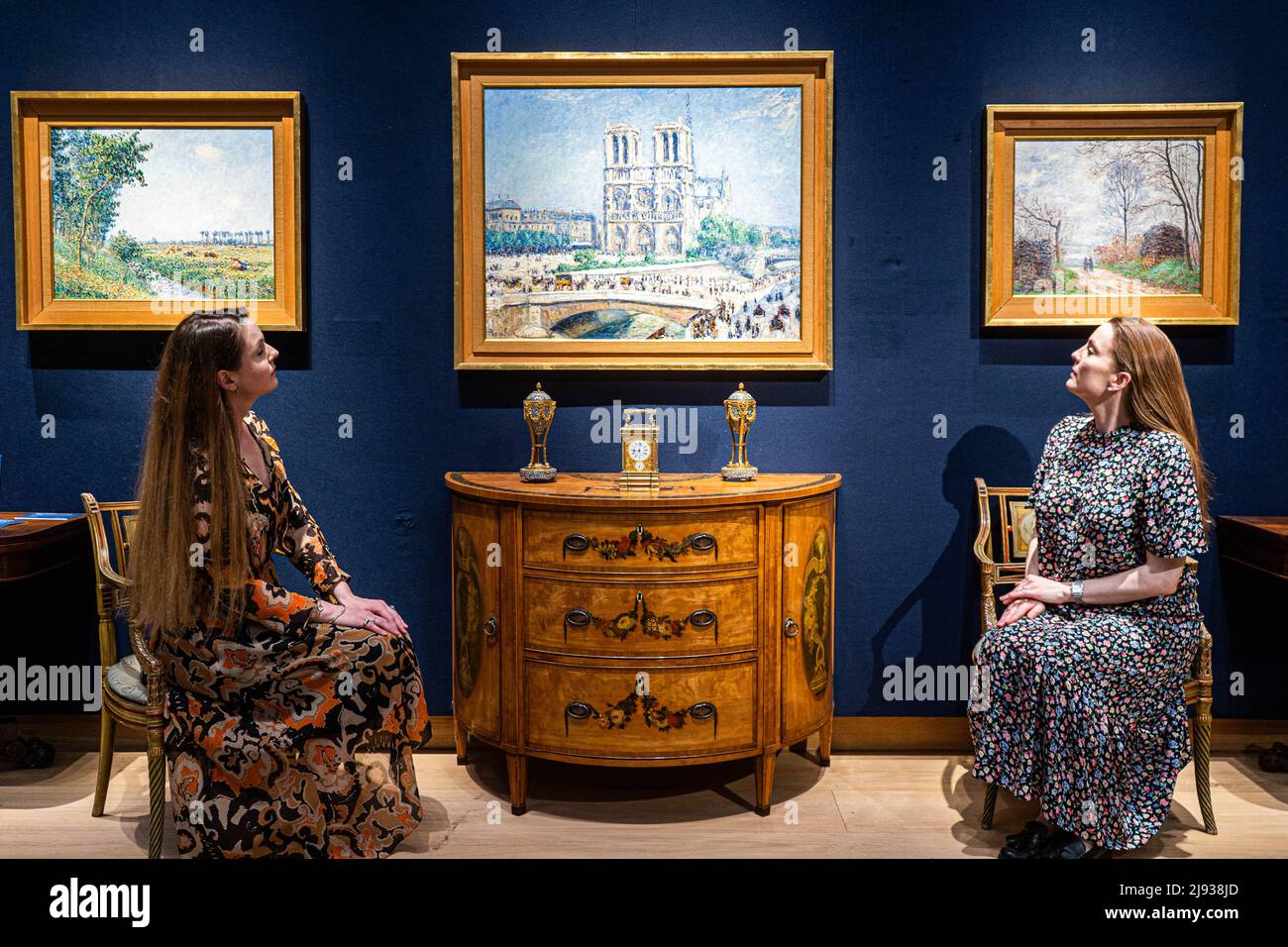 London UK, 19 May 2022. L-R FRANCIS PICABIA (1879-1953) Untitled (Vaches  dans les pleins de Normandie) Estimate: GBP 40,000 – GBP 60,000,  Notre-Dame, effet de soleil Estimate: GBP 200,000 – GBP 300,000,