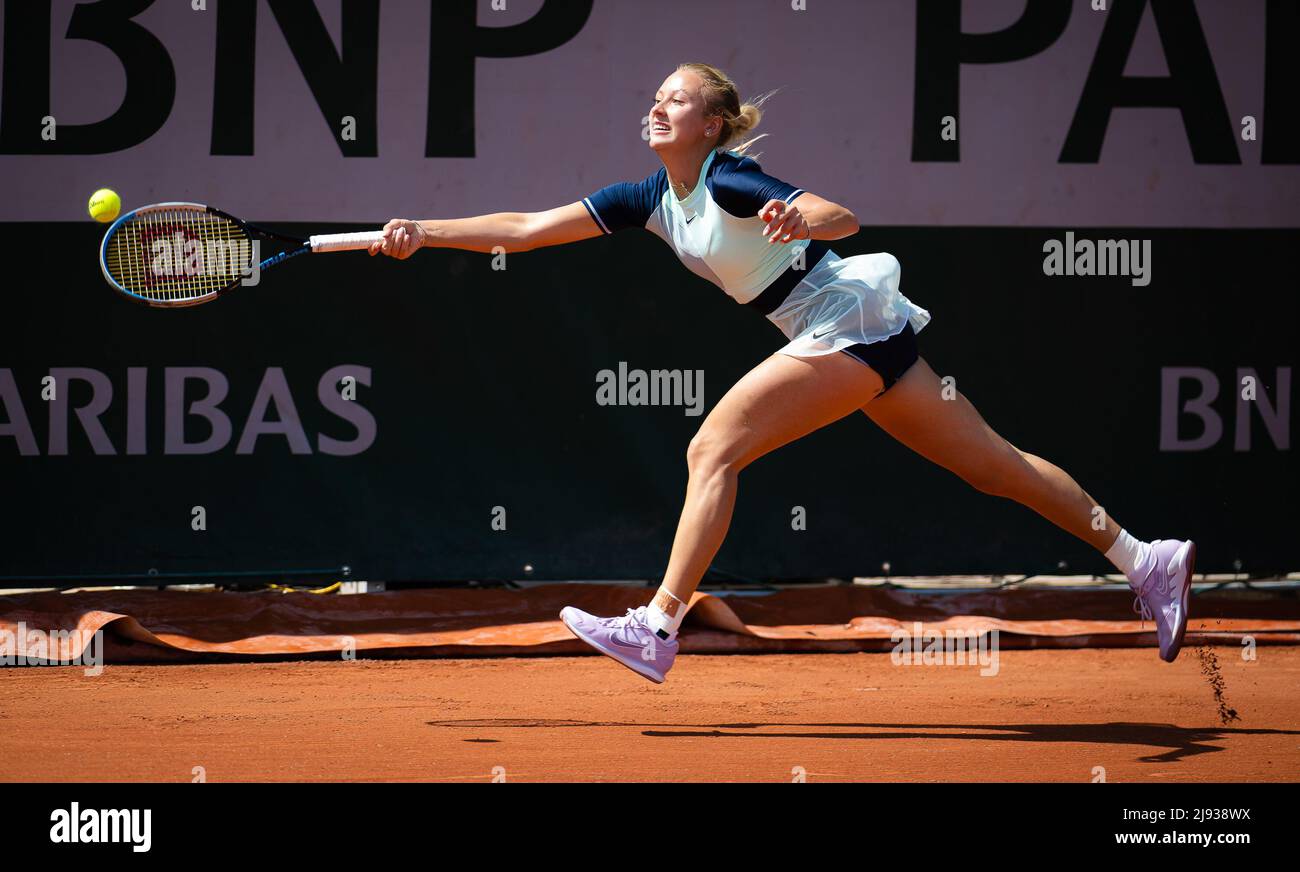 May 18, 2022, Paris, France: Anastasia Potapova of Russia in action against Anastasia  Kulikova of Finland during the second qualifications round ahead of the  Roland-Garros 2022, Grand Slam tennis tournament on May