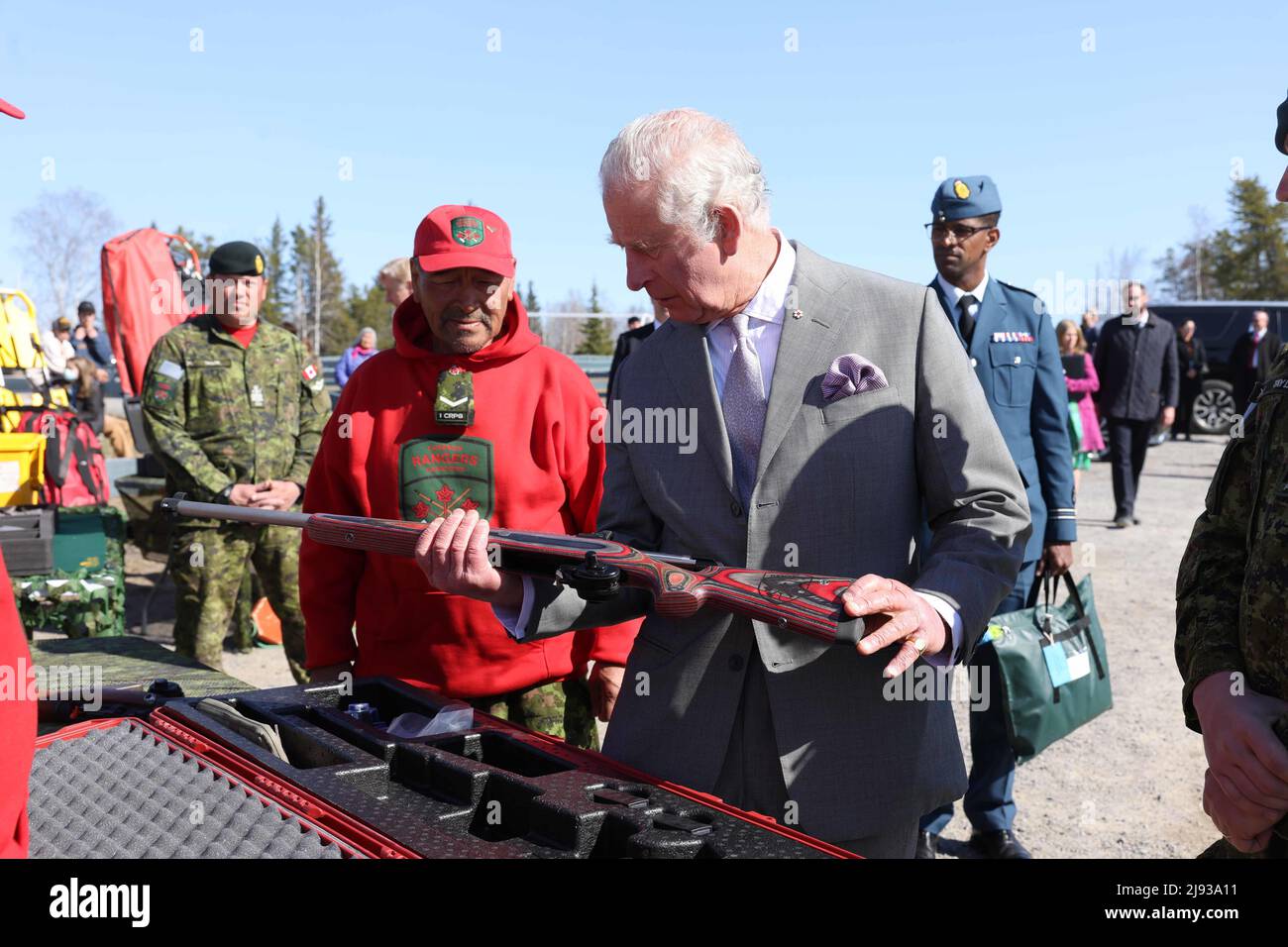 The Prince of Wales during a visit to the Canadian Rangers at Fred Henne Territorial Park in Yellowknife, to mark the organization's 75th anniversary, during his three-day trip to Canada with the Duchess of Cornwall to mark the Queen's Platinum Jubilee. Picture date: Wednesday May 18, 2022. Stock Photo