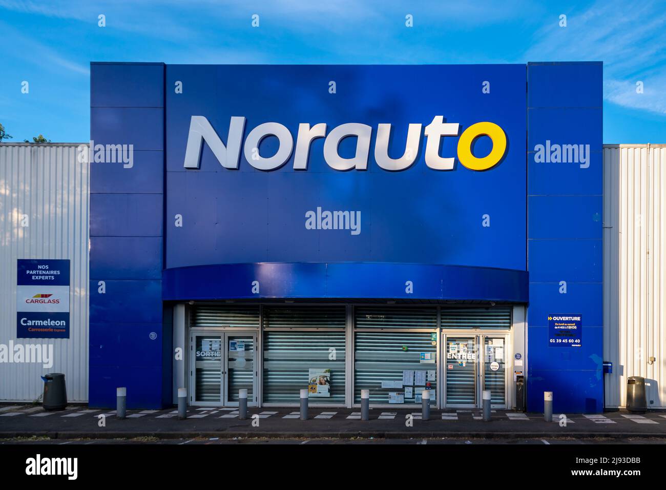 Exterior view of a Norauto center. Norauto is an international chain of car service and retail centers belonging to the French group Mobivia Stock Photo