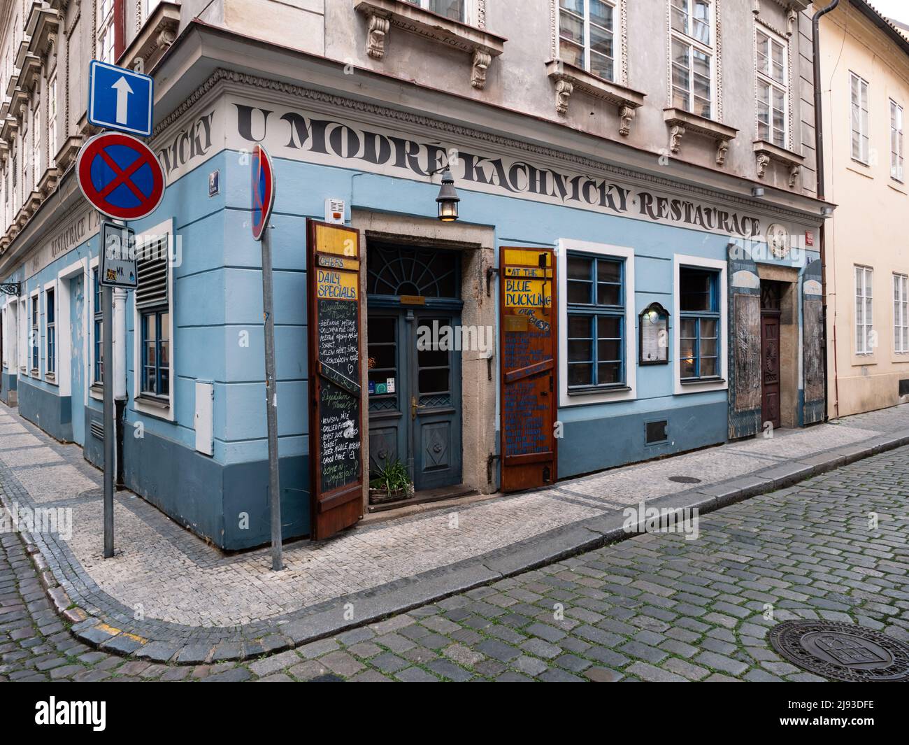 Prague, Czech Republic - May 14 2022: U Modre Kachnicky Restaurace Restaurant on the Mala Strana. Stock Photo