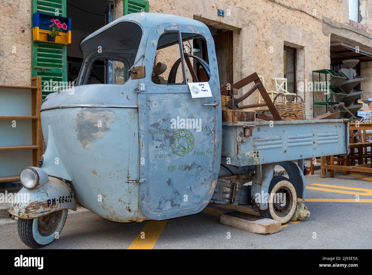 Old three-wheeler Piaggio. Stock Photo