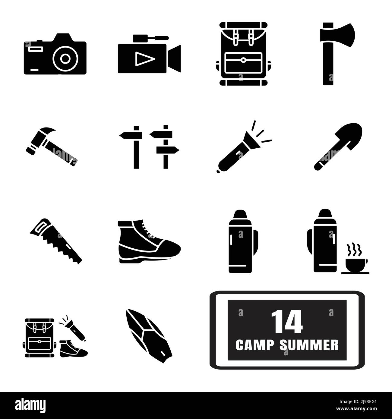 Camp summer icon set vector. Solid icon style, glyph. simple design editable. Design simple illustration Stock Vector