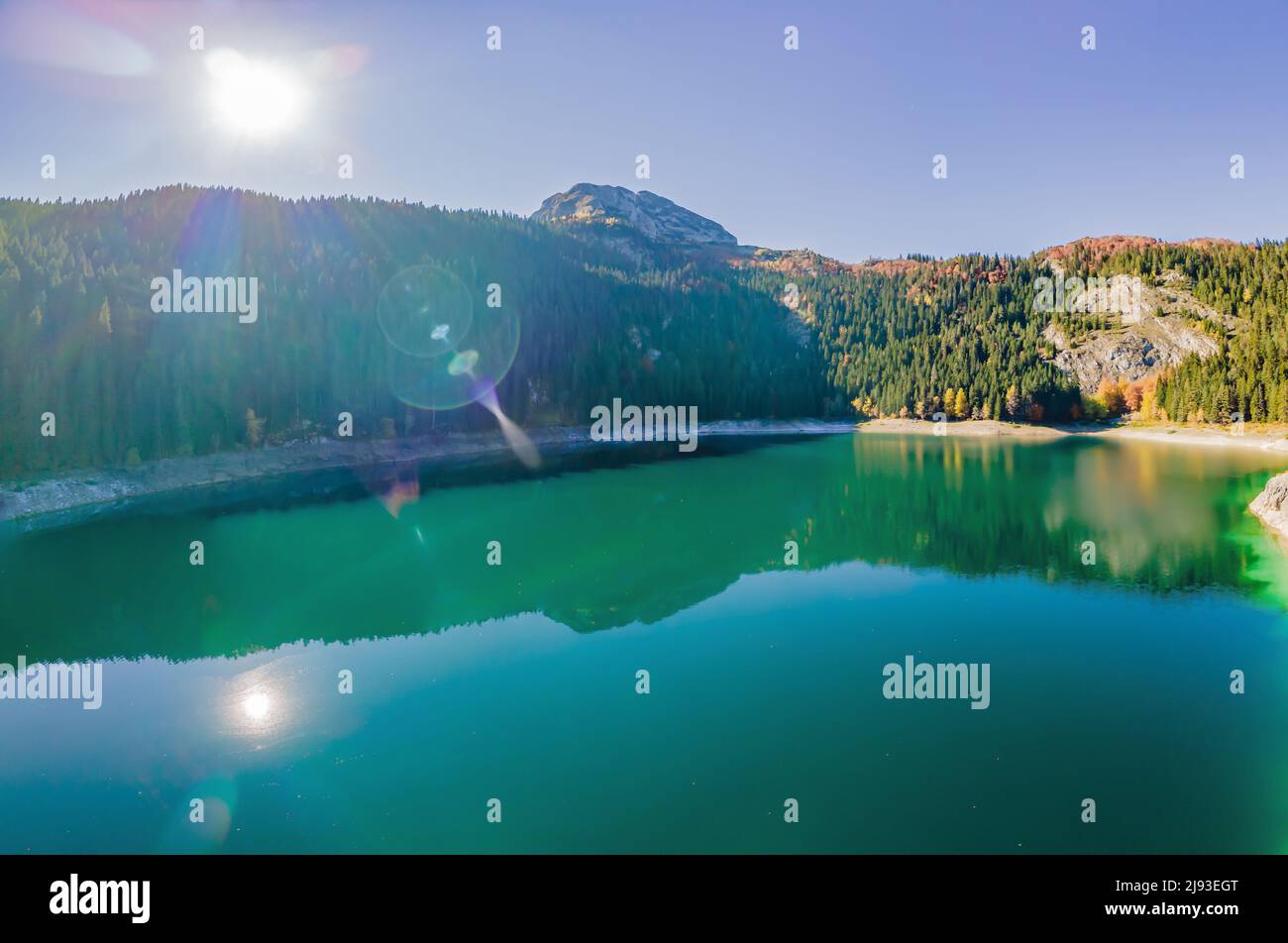 Aerial view on Black lake in National park Durmitor. Montenegro. Travel