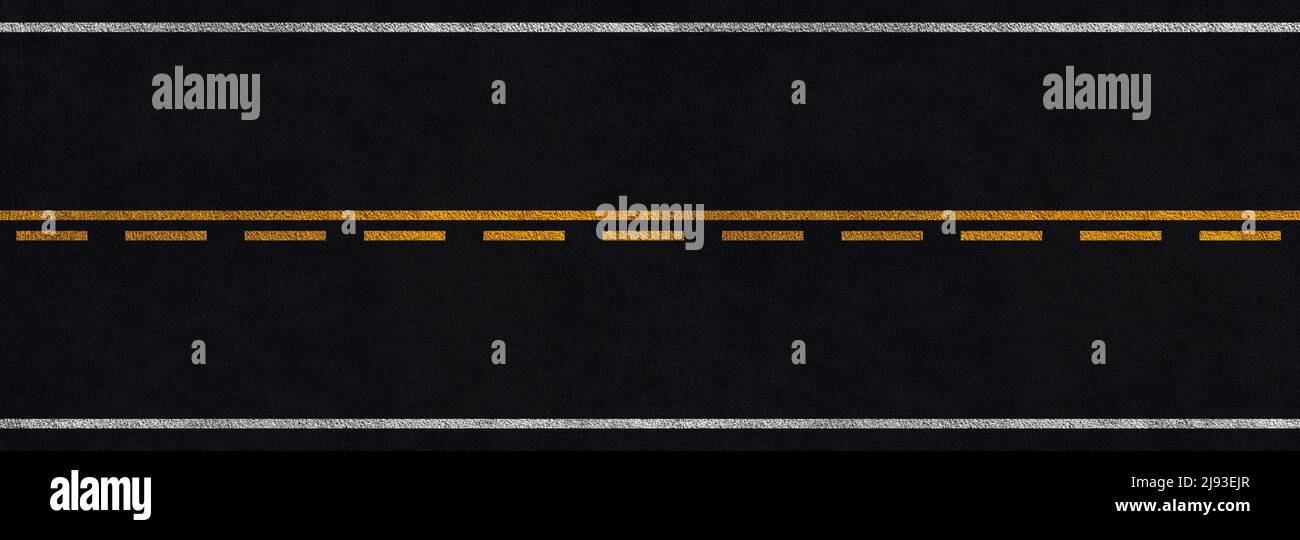 panoramic asphalt road with white and yellow marking stripes Stock ...