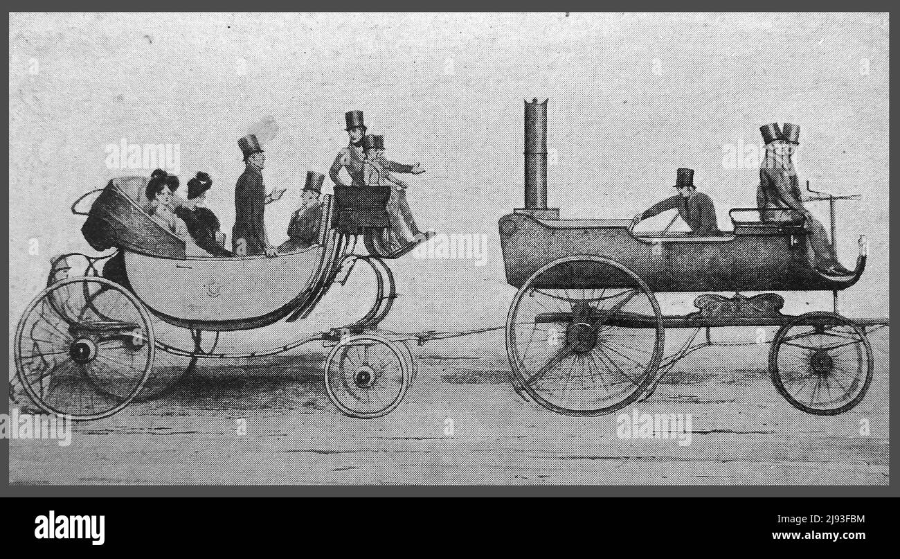 An early Steam engine & trailer carrying inventor Sir Goldsworthy Gurney ( 1793 – 1875) English surgeon, chemist, architect, builder, lecturer and scientist; and the 1st Duke of Wellington (Arthur Wellesley - 1769 –  1852 ) Stock Photo