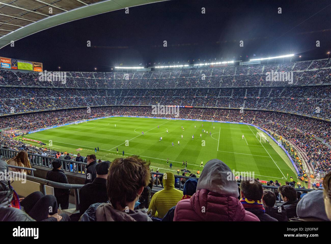 FC Barcelona fans on a match day of the 2022 Spanish League between Barça and Sevilla at the Camp Nou (Barcelona, Catalonia, Spain) Stock Photo