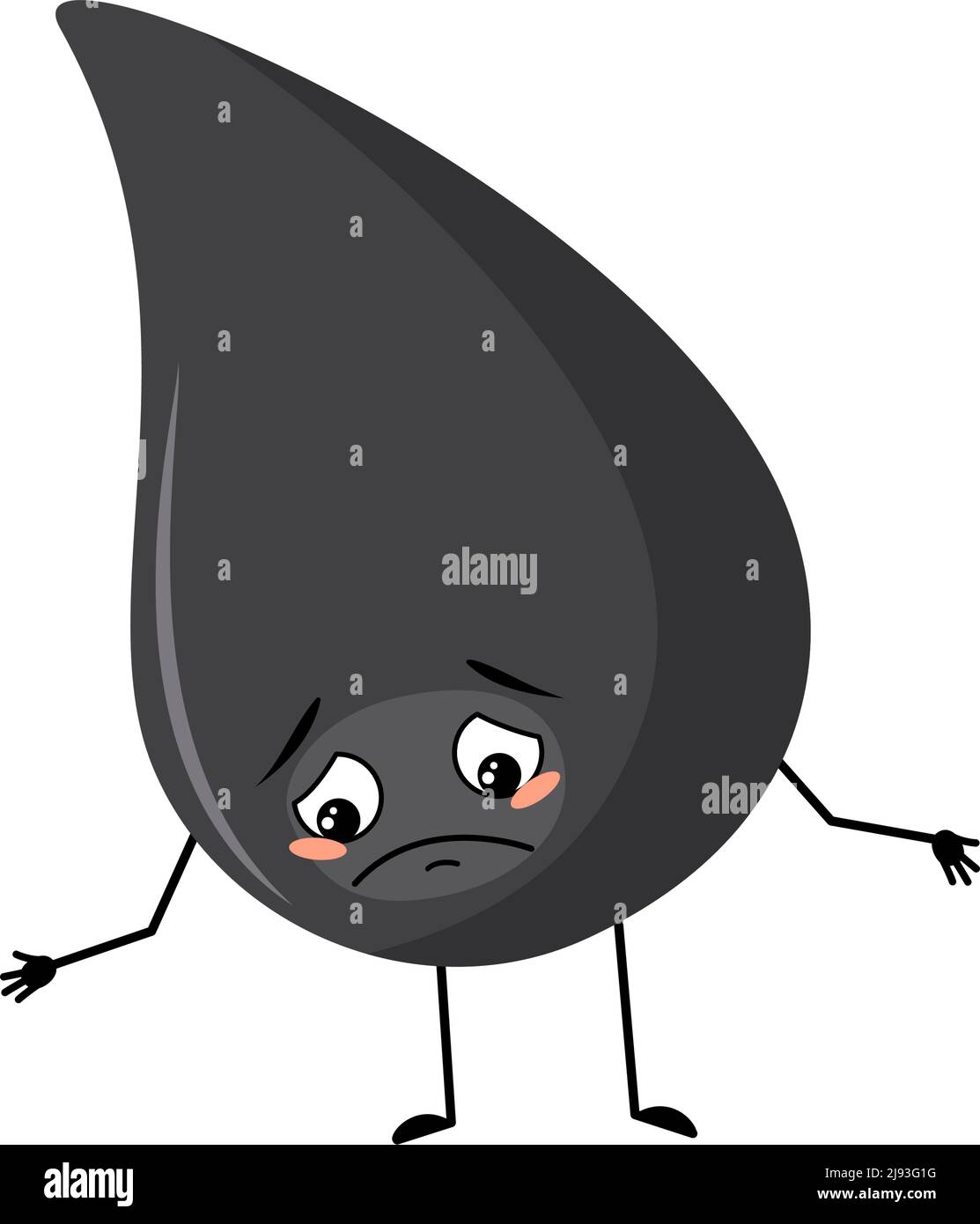 Cute fuel or gasoline drop character with sad emotions, depressed face