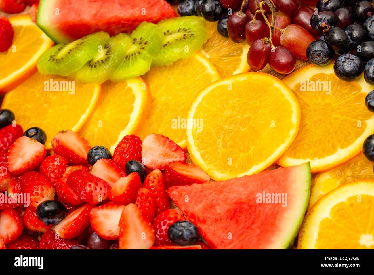Fresh fruits background, Healthy mix fruits consist of tropical fruit