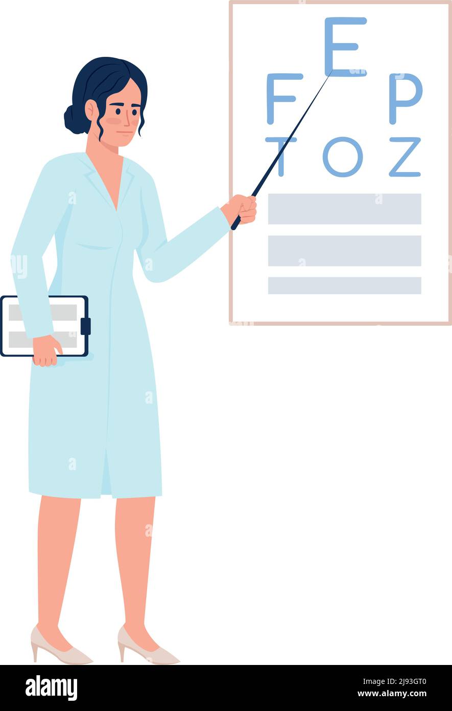 Doctor examining vision with chart semi flat color vector character Stock Vector