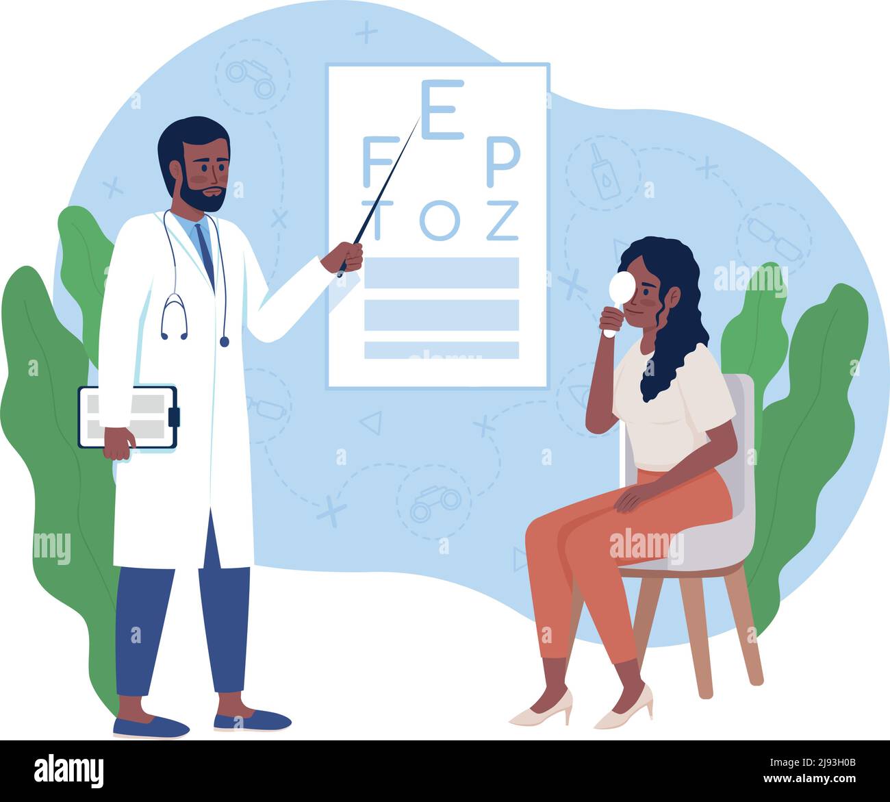 Eye examination 2D vector isolated illustration Stock Vector