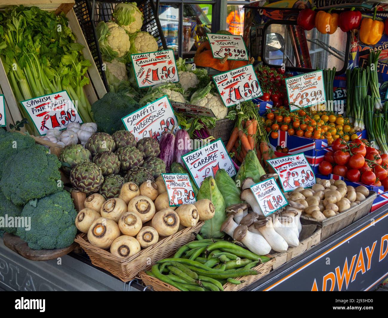 Display of fresh vegetables for sale at the Broadway Deli, Broadway