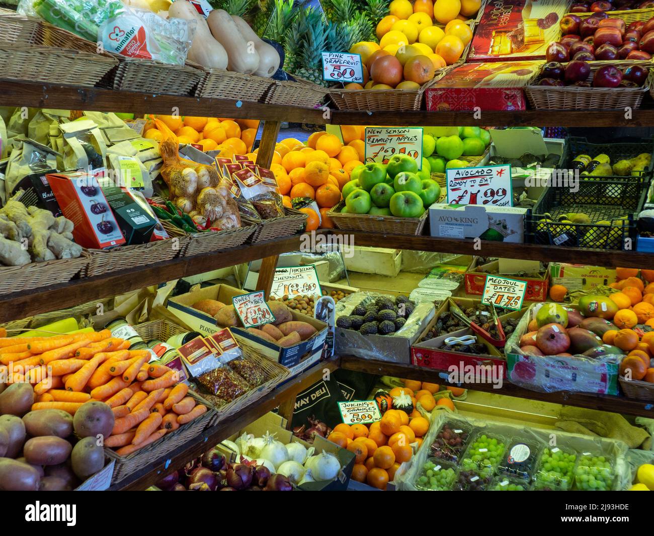Display of fresh fruit and vegetables for sale at the Broadway Deli