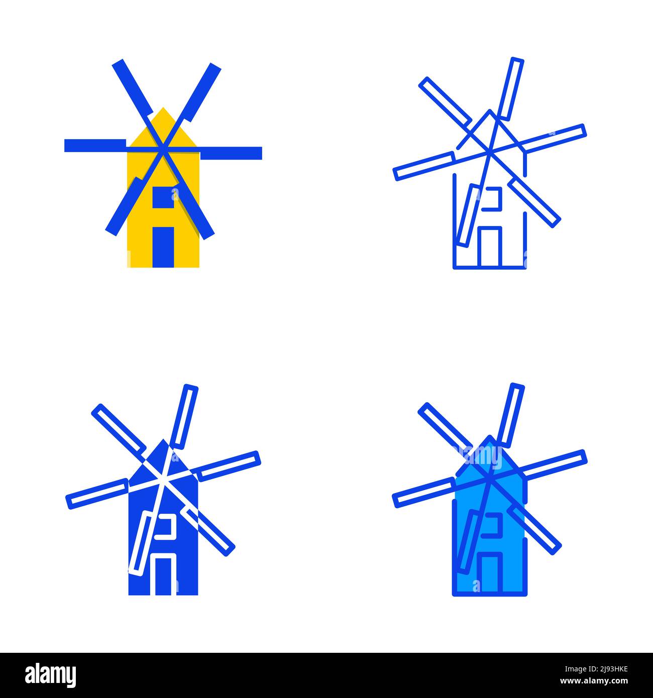 Windmill icon set in flat and line style. Vector illustration. Stock Vector