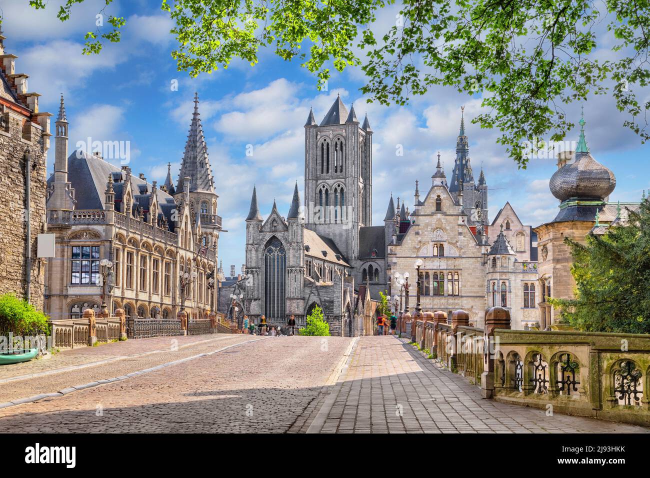Ghent, Belgium. View of historic city center skyline in the morning Stock Photo
