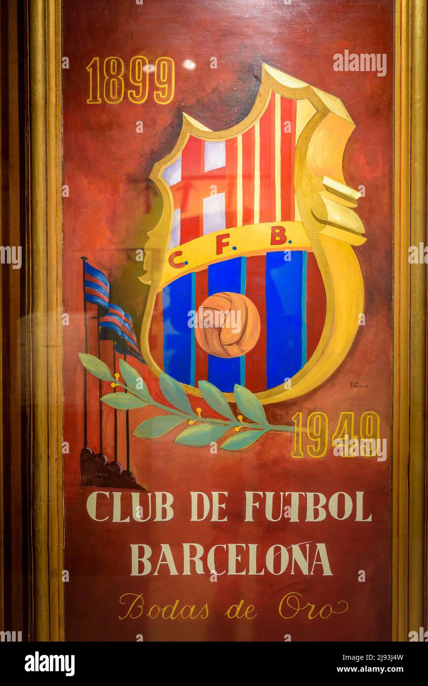 FC Barcelona Museum, in the Camp Nou stadium. Barça commemorative paintings (Barcelona, Catalonia, Spain)  ESP: Museo del FC Barcelona, en el Camp Nou Stock Photo