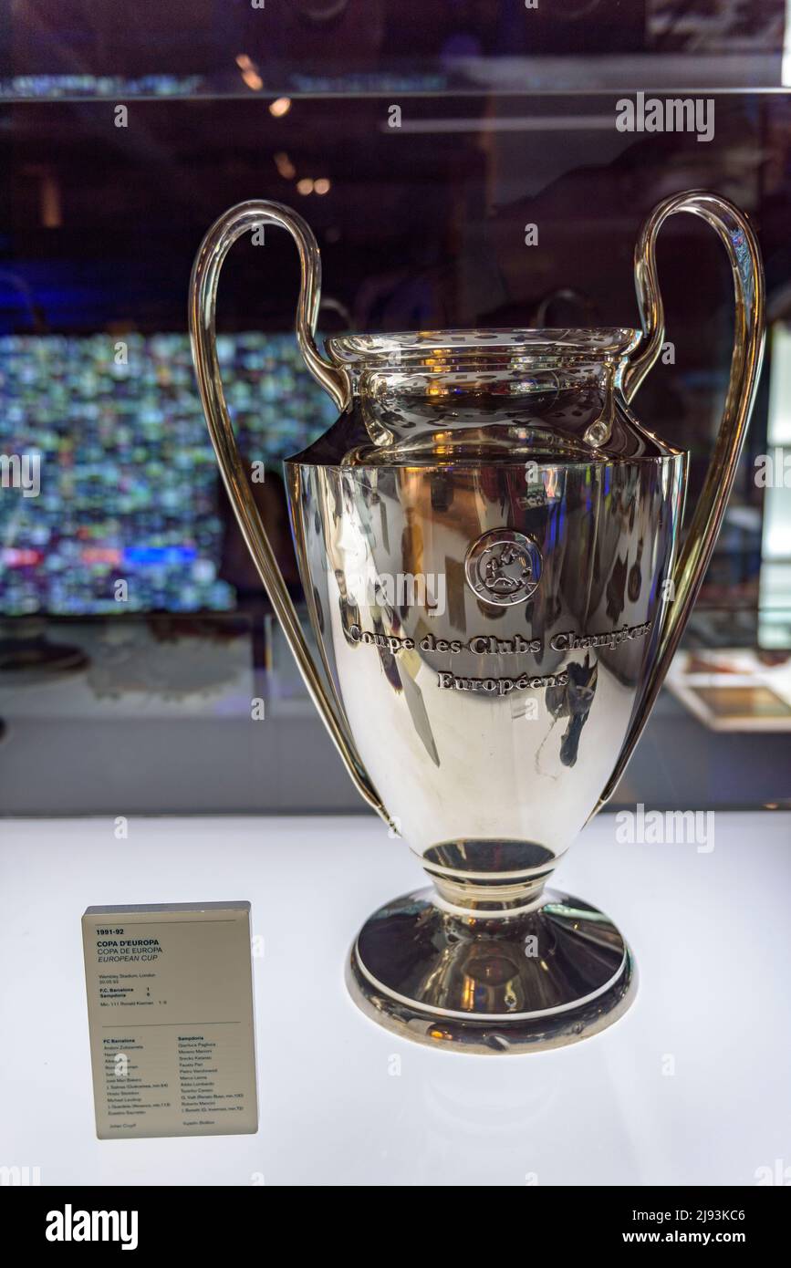 FC Barcelona Museum, in the Camp Nou stadium. Champions Cup (Barcelona, Catalonia, Spain)  ESP: Museo del FC Barcelona, en el Camp Nou. Copa Champions Stock Photo