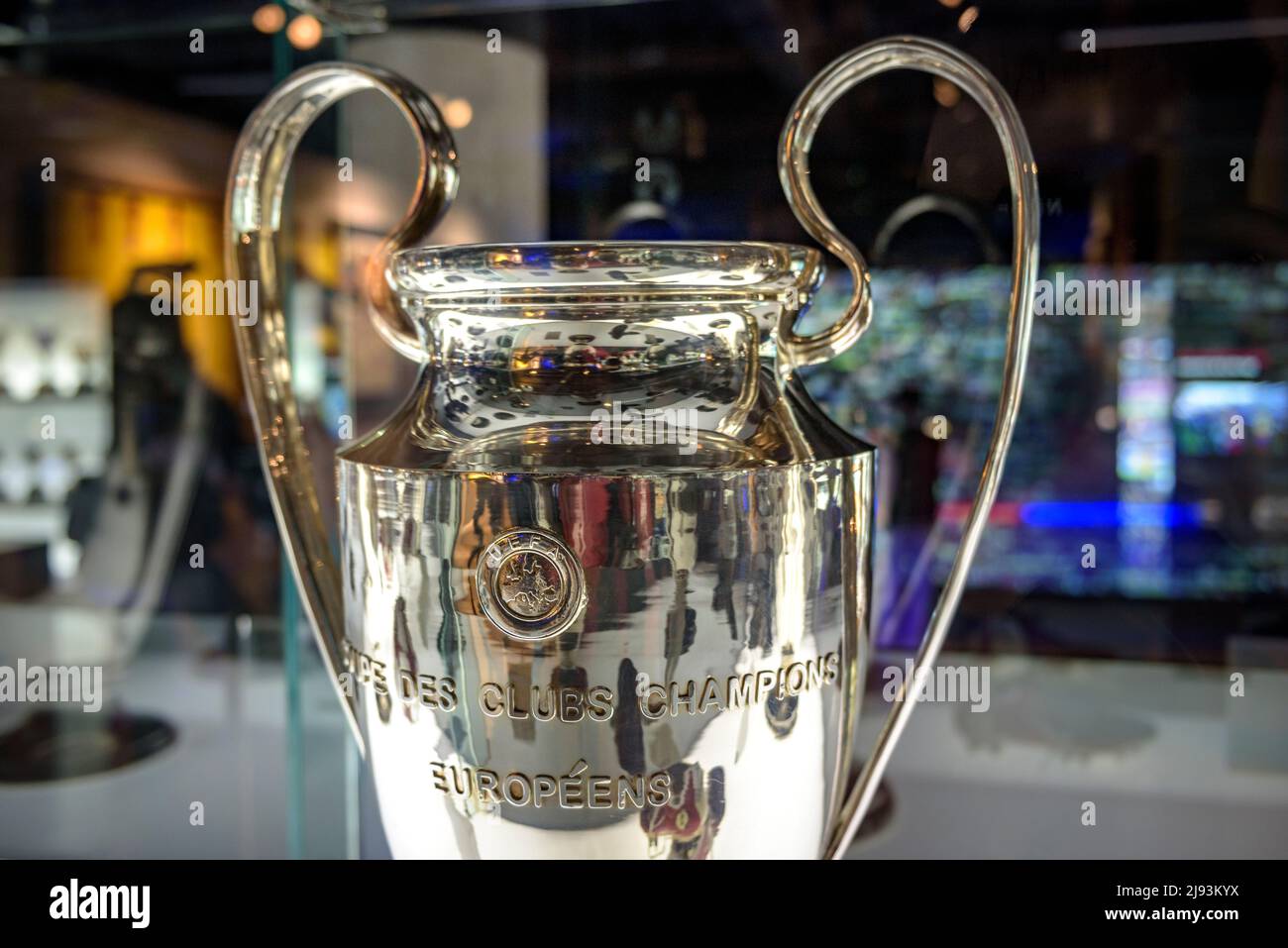 FC Barcelona Museum, in the Camp Nou stadium. Champions Cup (Barcelona, Catalonia, Spain)  ESP: Museo del FC Barcelona, en el Camp Nou. Copa Champions Stock Photo