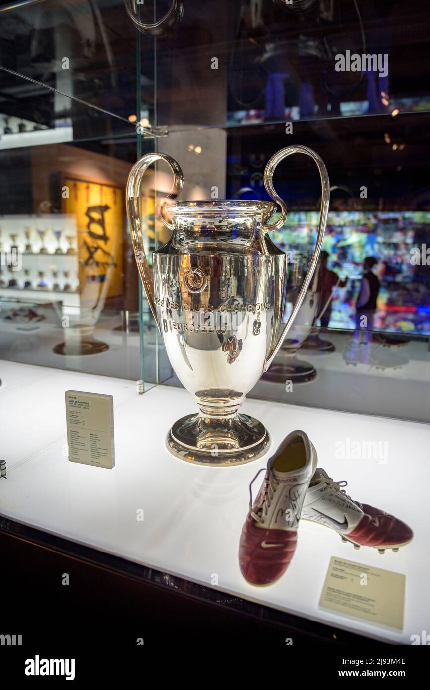 FC Barcelona Museum, in the Camp Nou stadium. Champions Cup (Barcelona, Catalonia, Spain)  ESP: Museo del FC Barcelona, en el Camp Nou. Copa Champions Stock Photo