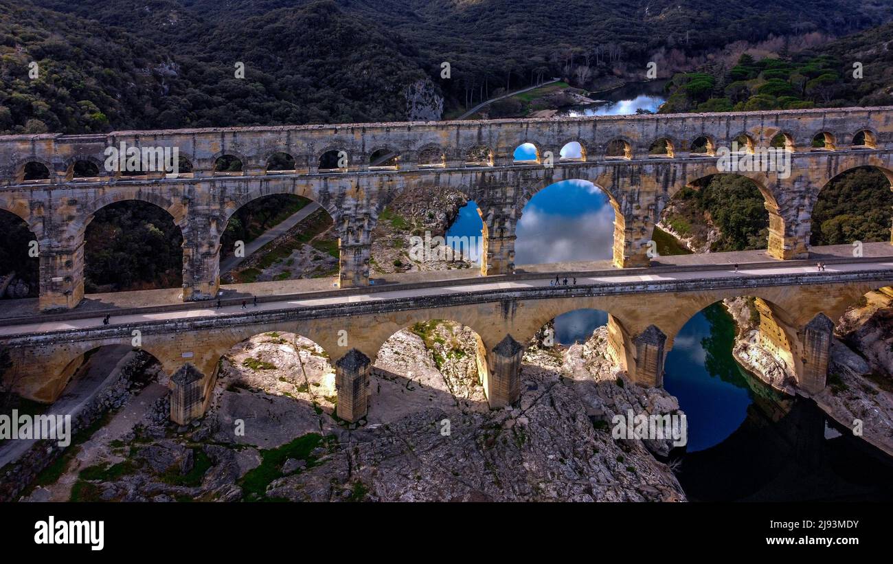 The Pont du Gard viaduct, Provence seen from the air Stock Photo Alamy