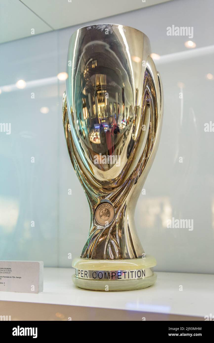 FC Barcelona Museum, in the Camp Nou stadium. UEFA European Super Cup (Barcelona, Catalonia, Spain)  ESP: Museo del FC Barcelona, en el Camp Nou Stock Photo