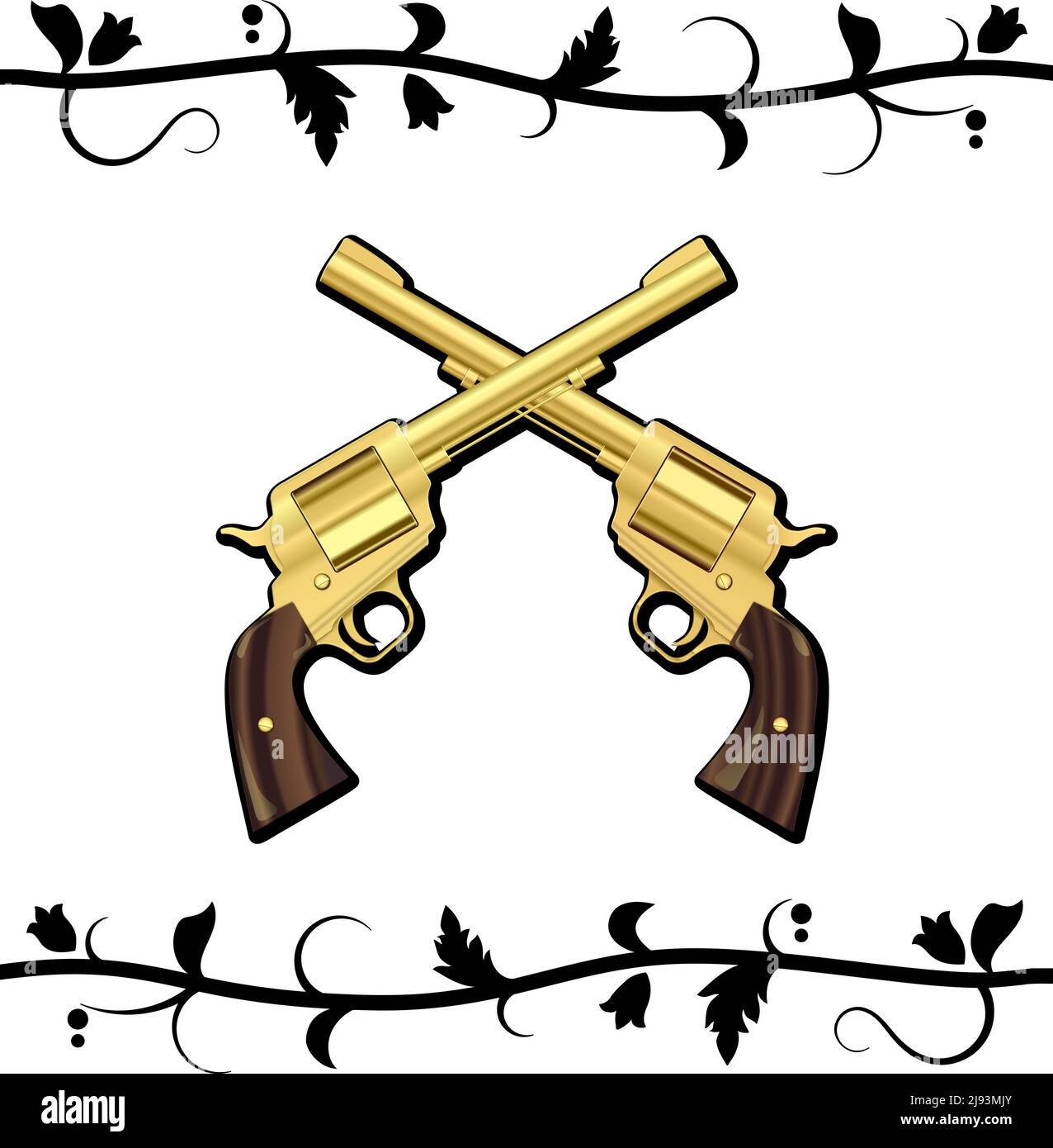 Gold Crossed Guns isolated on white background. Vector illustration. EPS10 opacity Stock Vector