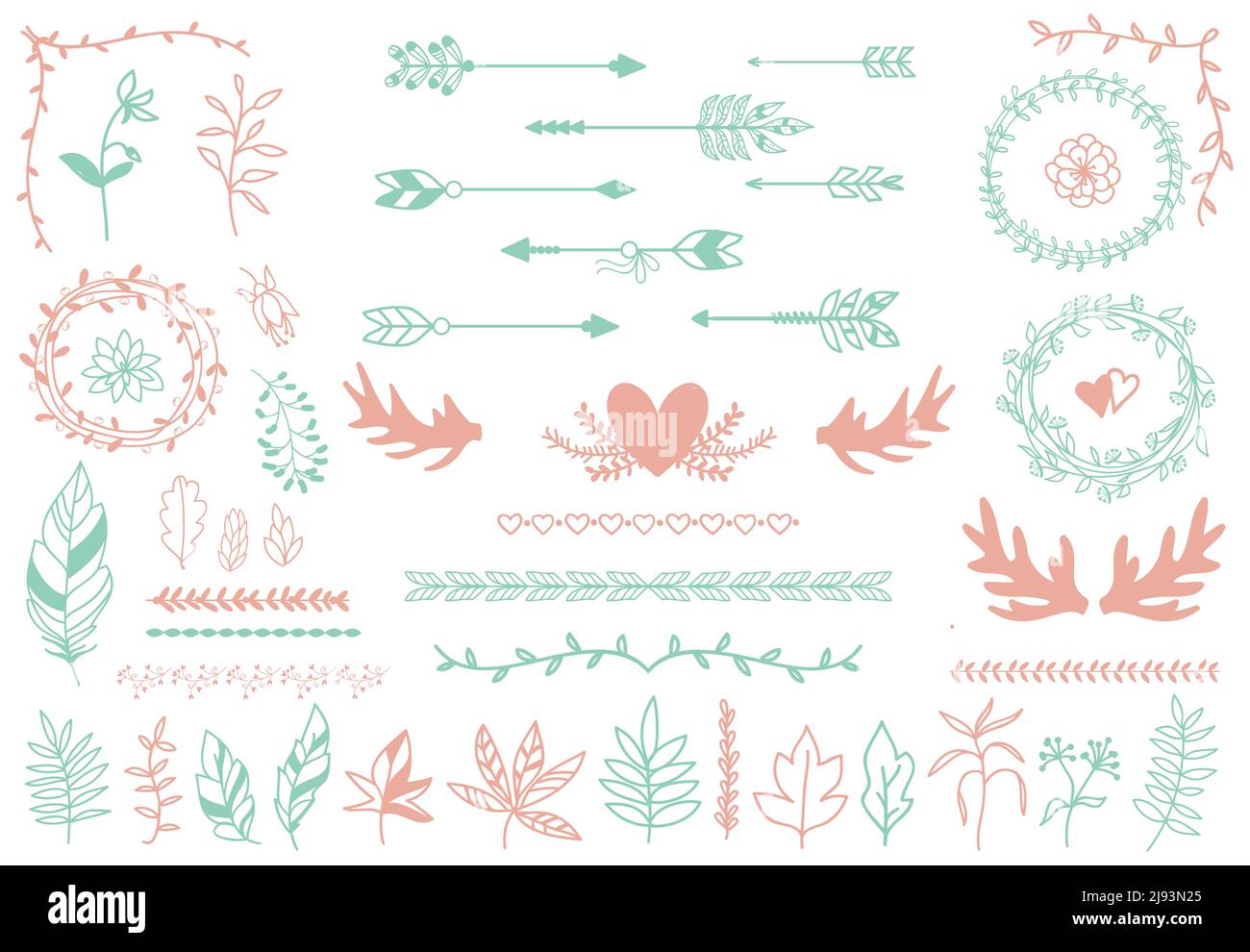 Ethnic tribal boho elements. Arrows and feathers, dividers and borders ...