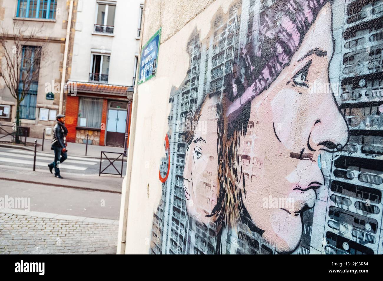 Street art at the Passage du Moulin des Prés, Paris 13th, France Stock Photo