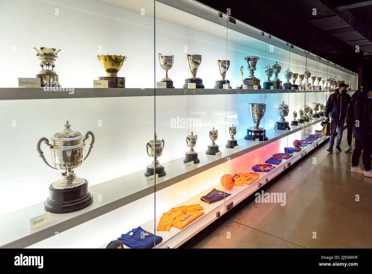 Trophies in the FC Barcelona Museum, in the Camp Nou stadium (Barcelona, Catalonia, Spain)  ESP: Trofeos en el Museo del FC Barcelona, en el Camp Nou Stock Photo