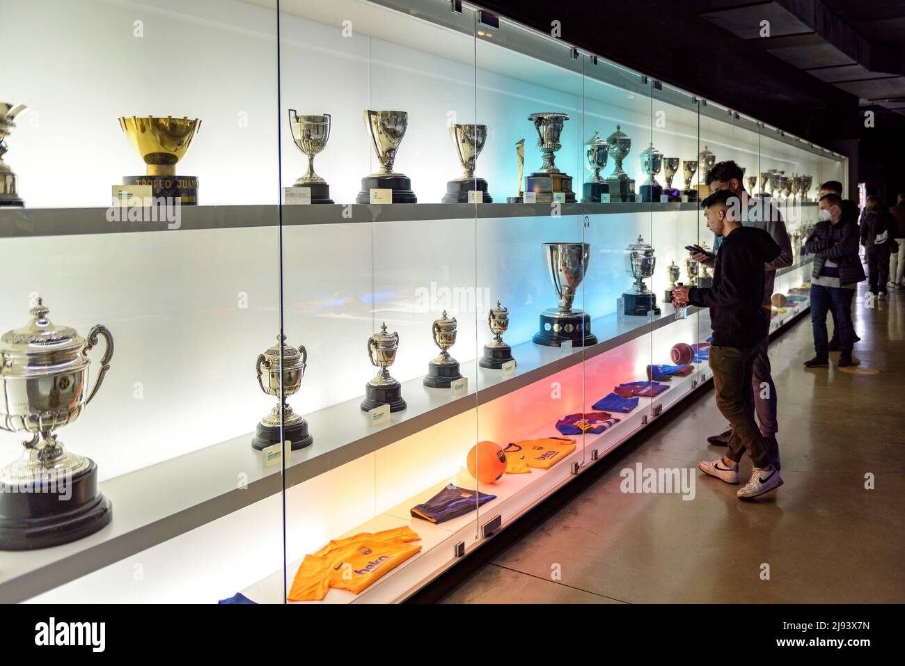 Trophies in the FC Barcelona Museum, in the Camp Nou stadium (Barcelona, Catalonia, Spain)  ESP: Trofeos en el Museo del FC Barcelona, en el Camp Nou Stock Photo