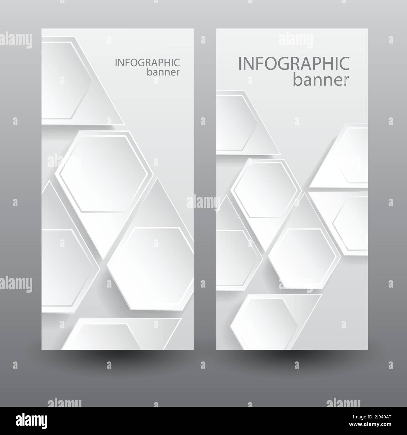Infographic business vertical banners with light web hexagonal elements on gray background isolated vector illustration Stock Vector